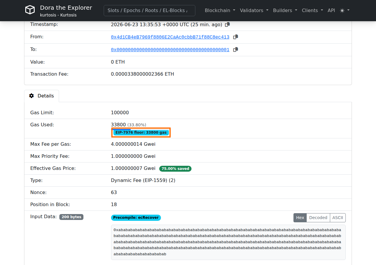 EIP-7976 calldata byte count and floor badge
